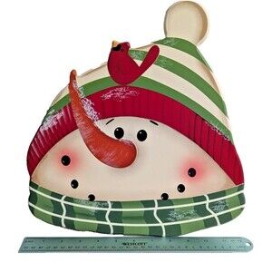Snowman And Red Robin Lazy Susan Painted Wood Holiday Kitchen 13-inch Gift NEW